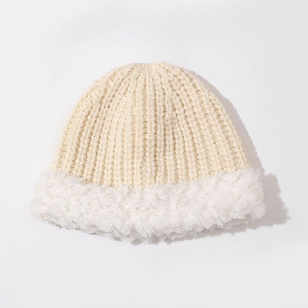 Women Warm Fluffy Plush Bucket Hat Ladies Winter Solid Fashionable Knitted Cap  Fisherman Cap Ladies