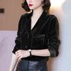 Spring Autumn Velvet Elegant Fashion Solid Shirt Ladies Polo-neck Long Sleeve Buttons Vintage Top Women Loose Casual Blouse