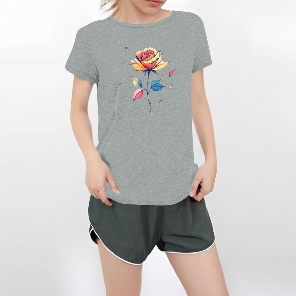 Women's Round Neck Casual Printed Short-sleeved T-shirt Top