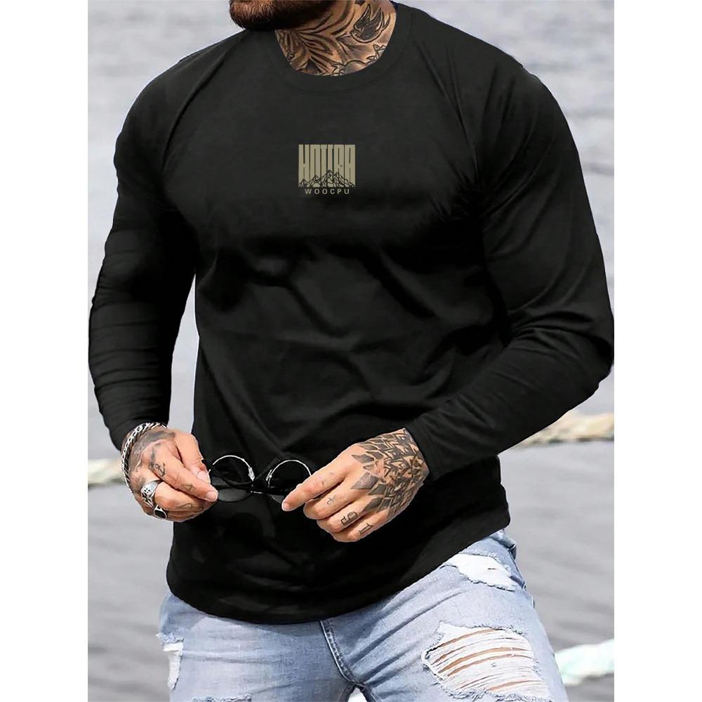 Men's Spring and Autumn Comfortable and Casual Round Neck Long Sleeve T-shirt Top