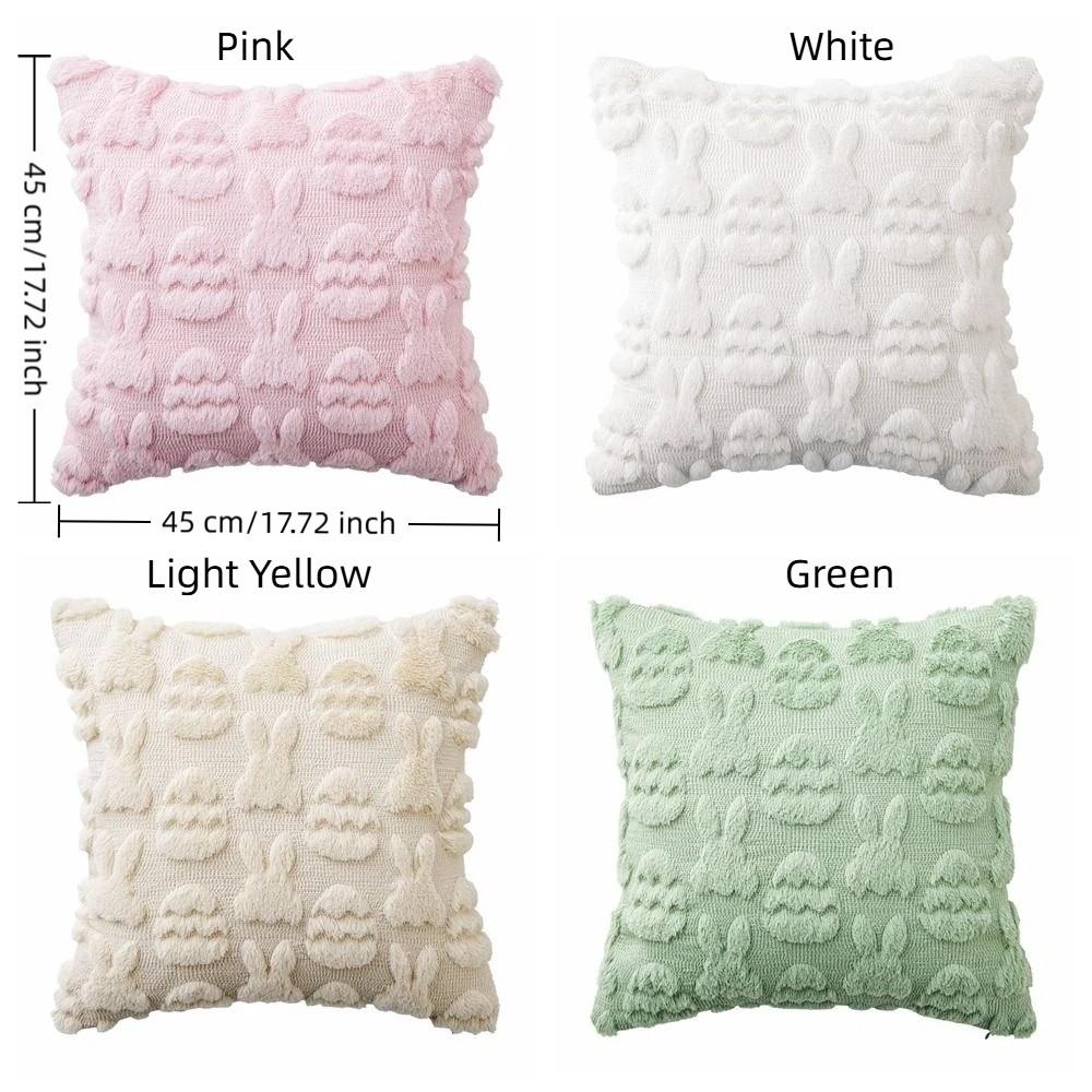 Festive Decor Cartoon Easter Rabbit Pillow Cover Soft Plush Square Bunny Pillowcase Detachable Washable Cushion Cover Gift