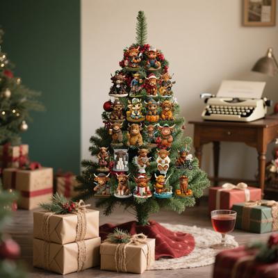 3D Highland Cow Christmas 24 Days Countdown Calendar with 24 Ornament Xmas Countdown Calendar for Christmas Tree Home Decoration
