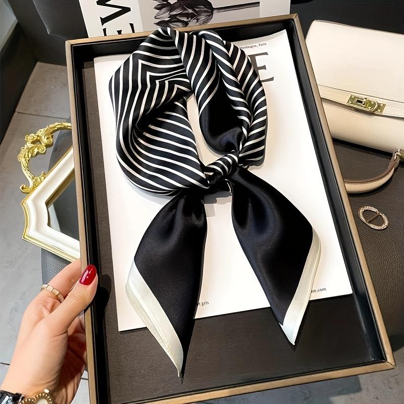 

Модный полосатый атласный шейный платок Роскошный женский квадратный шарф из искусственного шелка Дышащая бандана Повязка на голову Женская бандана 70x70cm