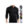 Premium Quality T-shirt Men Fashion Button Front Long Sleeve V-neck Solid Casual Slim Fit