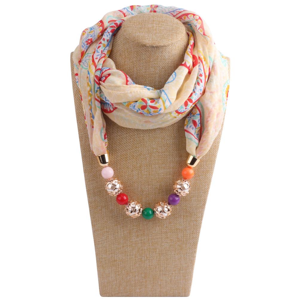 Chiffon Scarf Spring and Summer Women's Pearl Necklace Pendant Scarf Rainbow Scarf Clothing Accessories Scarf