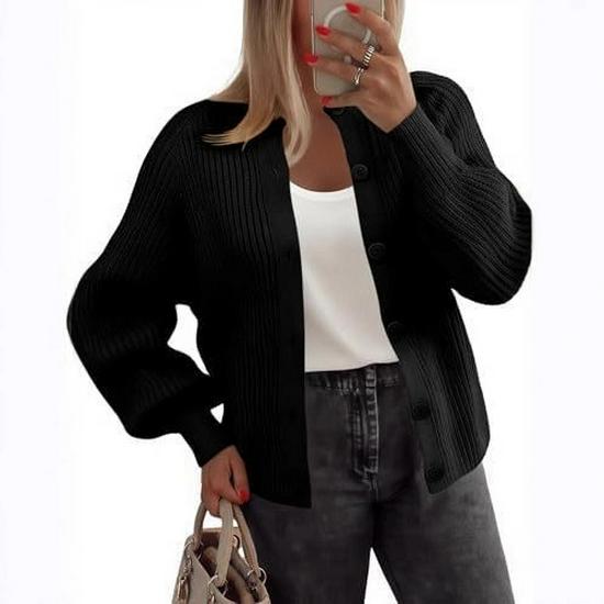Women's Chunky Knit Long Sleeve Cardigan Sweater, Button-up, Round Neck, Autumn Fashion 2025, New Style.