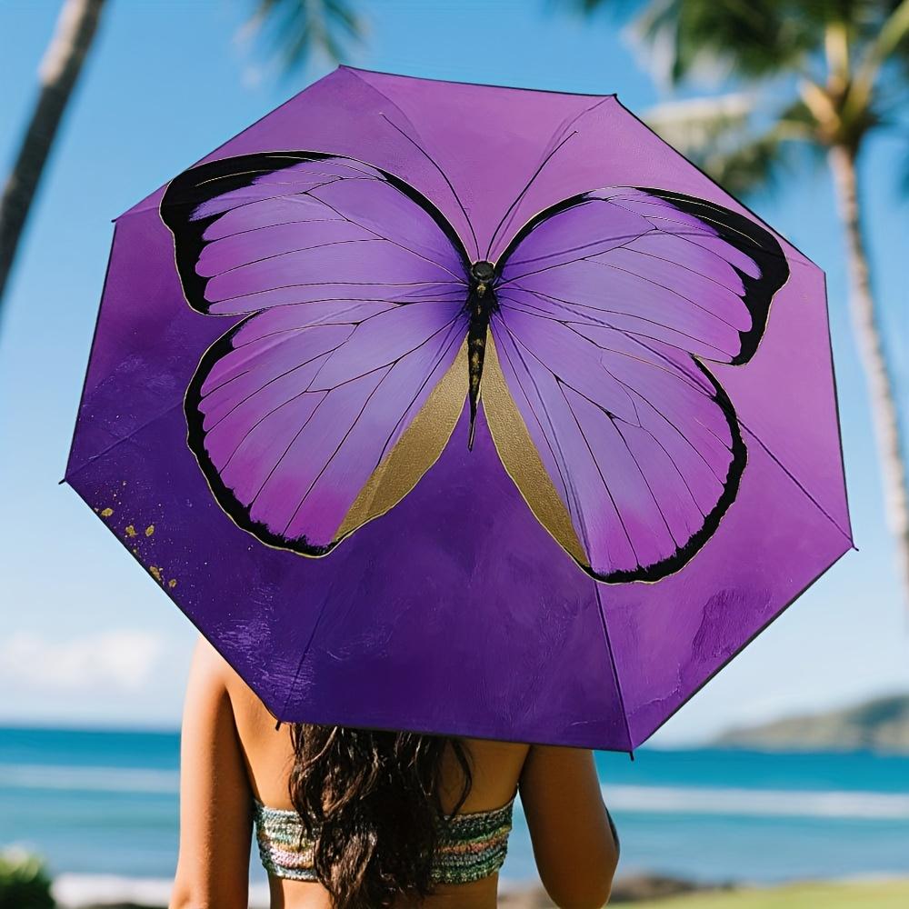 

1pc Violet Grace Automatic Open/Close Umbrella with Self-Opening Button, Windproof 8-Rib Compact Travel Umbrella for Men & Wom