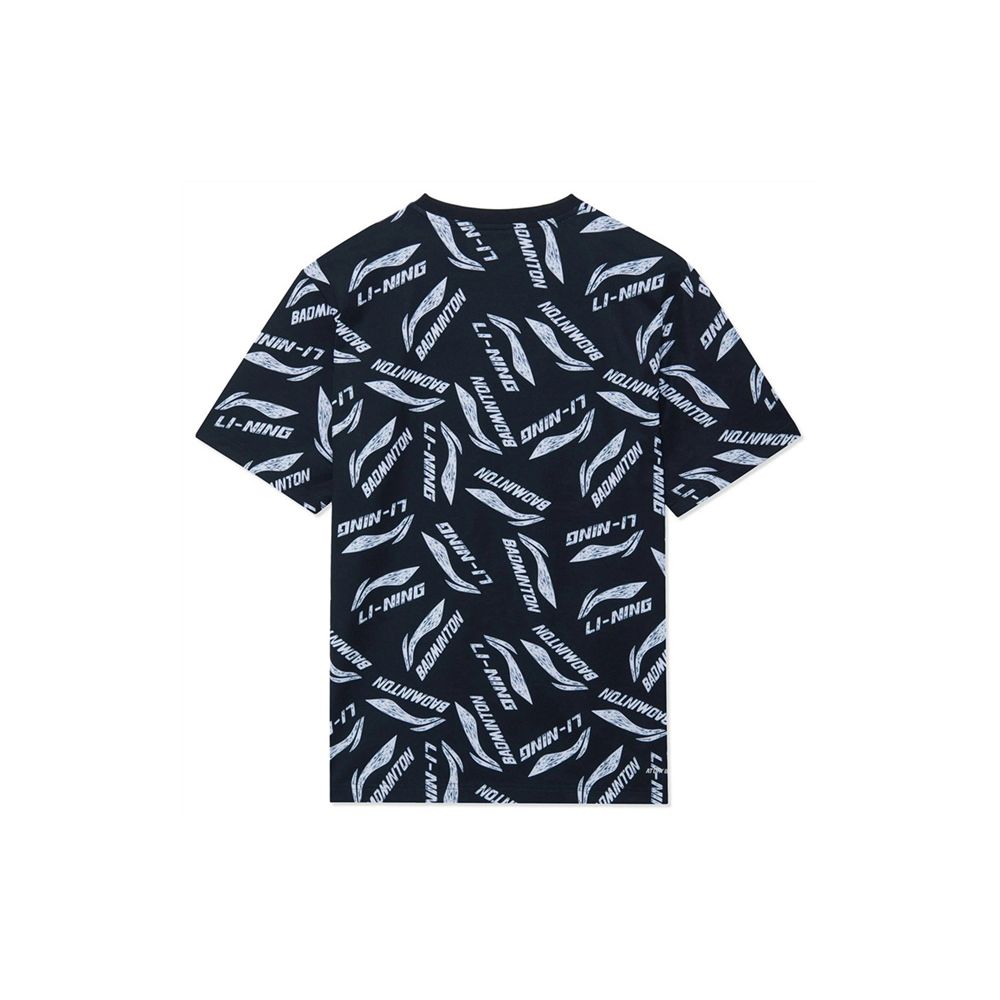 Li-Ning Sports Life Full-Print Multi-Color Logo Breathable Round Neck Short Sleeve T-Shirt Men Tops Black AHSR867-5