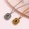 MamacitaSlay Pendentif Irrégulier Rétro Zircon Vert Rond Chaîne Agrafe Collier Femme Bijoux Tendance pour Femme Acier Inoxydable