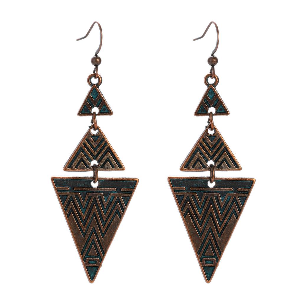 Antique Bronze Metal Earrings Vintage Geometric Round Triangle Dangle Pendientes Earrings Women's Ethnic Indian Jhumka Zircon