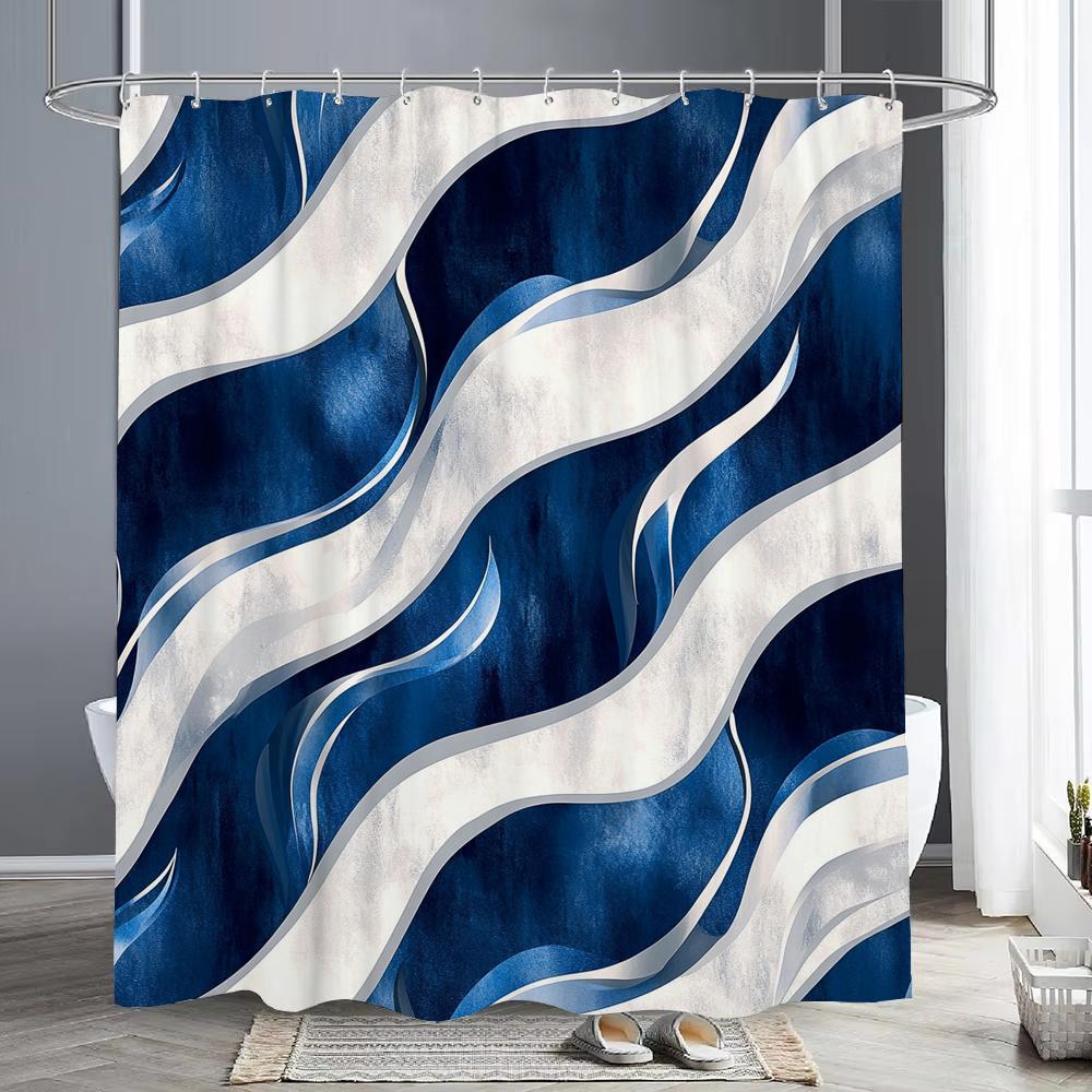 Black Wave Line Geometric Modern Minimalist Art Shower Curtain Printed Fabric Bathroom Decorative Shower Curtain With Hooks