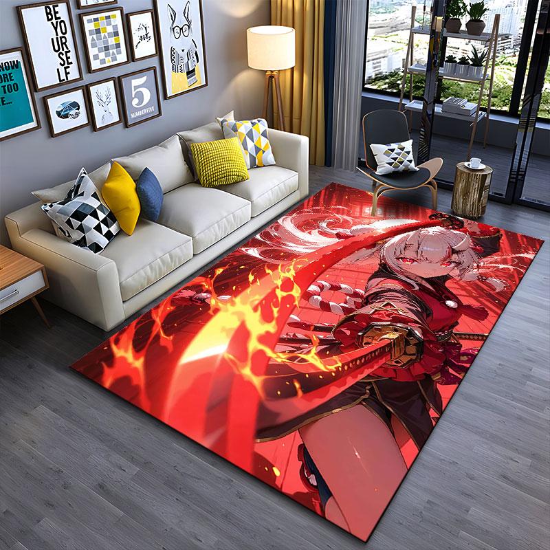 Fiery Warrior Anime Girl Design suitable as a non-slip mat for the living room or bedroom sofa