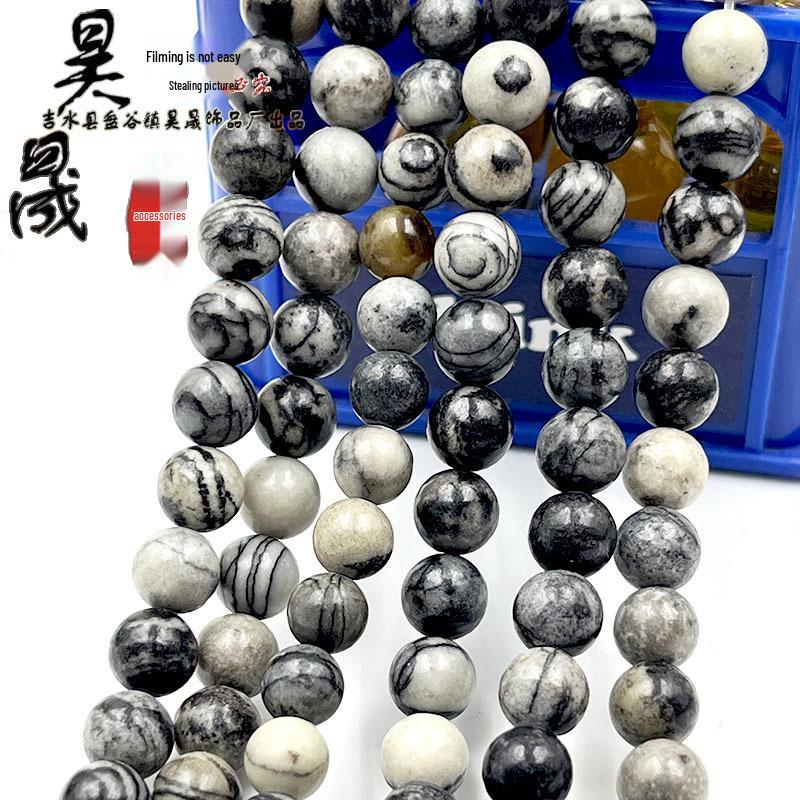 Natural Black and White Grid Stone Buddha Bead Bracelet DIY Kit with Round Loose Beads