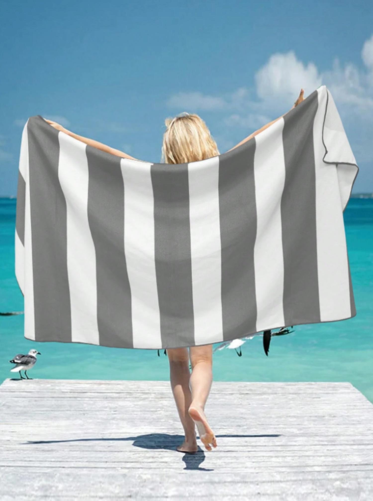 

1pc Sardines Anchor Stripes Design Beach Towel, Coastal Maximalist Print with Pink Stripes, for Pool, Women Men Towel for Beach W30*H60(CM)