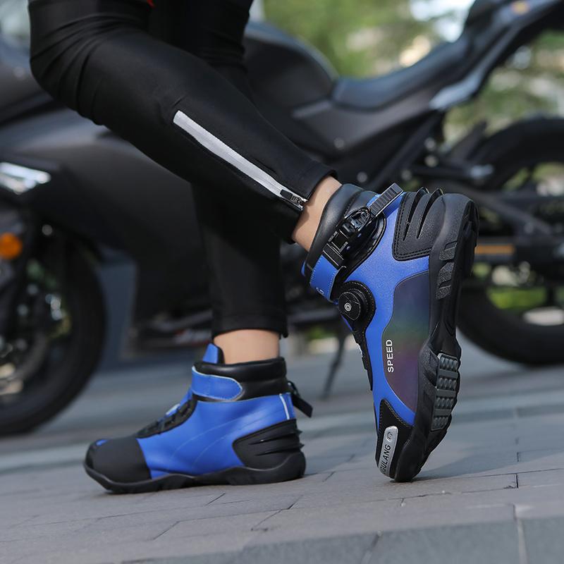 Stivali da moto in pelle unisex 37-46 Scarpe da equitazione anti-collisione antiscivolo con pulsante di rotazione di grandi dimensioni