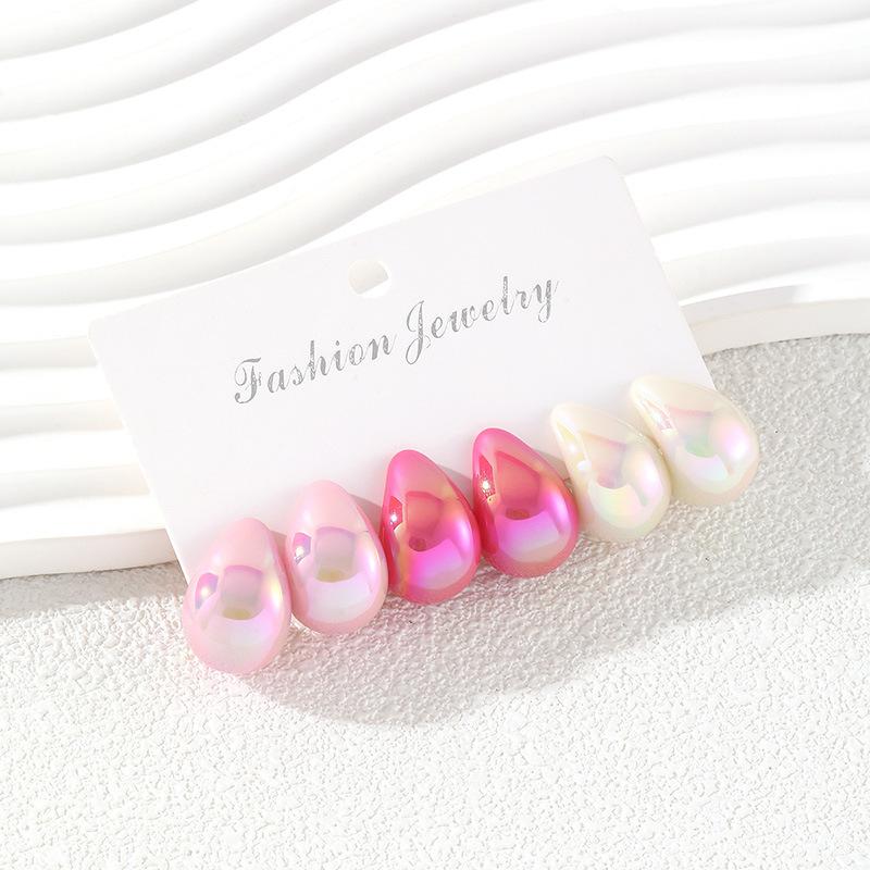Popular pink water drop earrings set, European and American design stud earrings, 1 pair of versatile earrings.