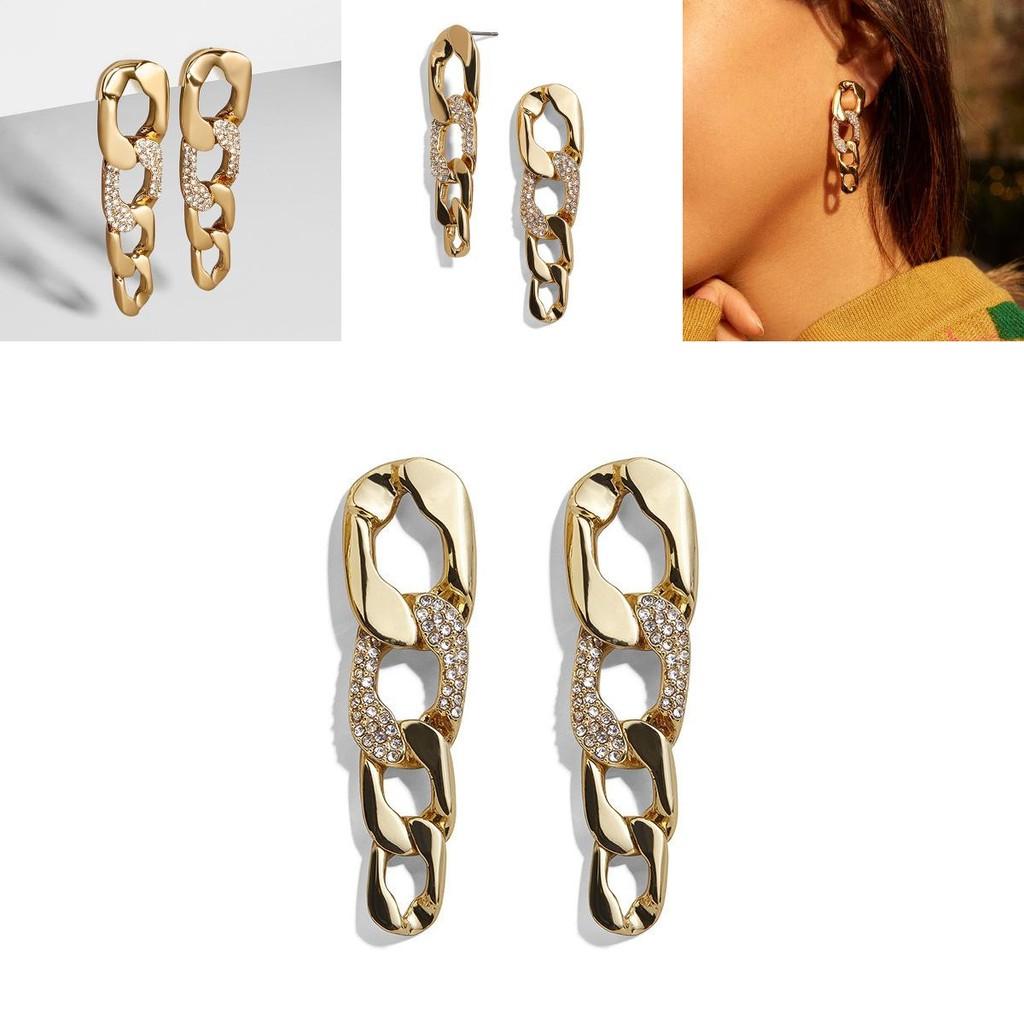 Luxurious Alloy Geometric Earrings For Women With Trendsetting Chain And Crystal Elements