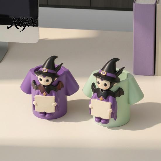 Halloween Desk Organizer Cute Witch Pen Holder, Resin Organizer, Makeup Brush Study Room Decor Cartoon Stationery Storage Container for Office School
