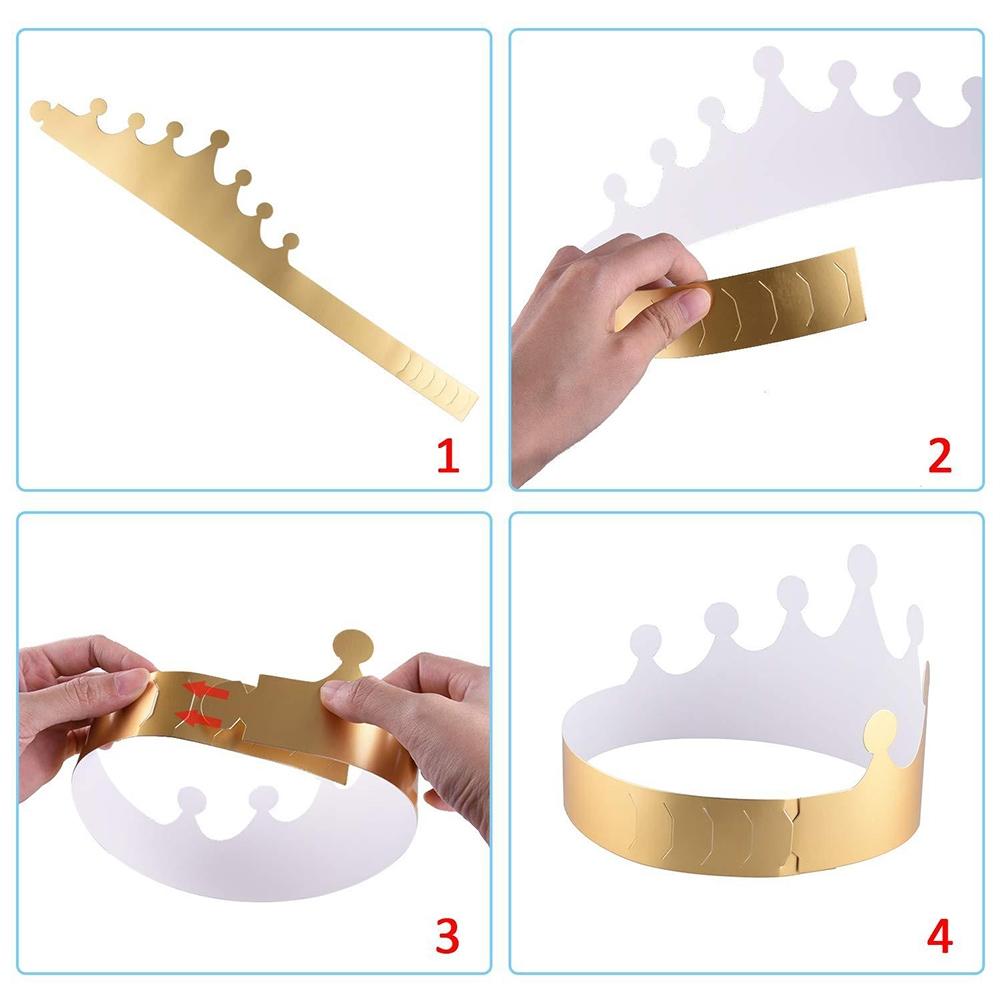4Styles 20Pcs King Crown Party Hats Gold Paper Crowns for Coronation Celebration