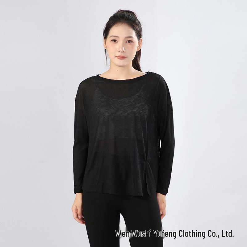 Dámské volné dlouhé triko na jógu - Lehké, prodyšné, zeštíhlující a s ochranou proti slunci