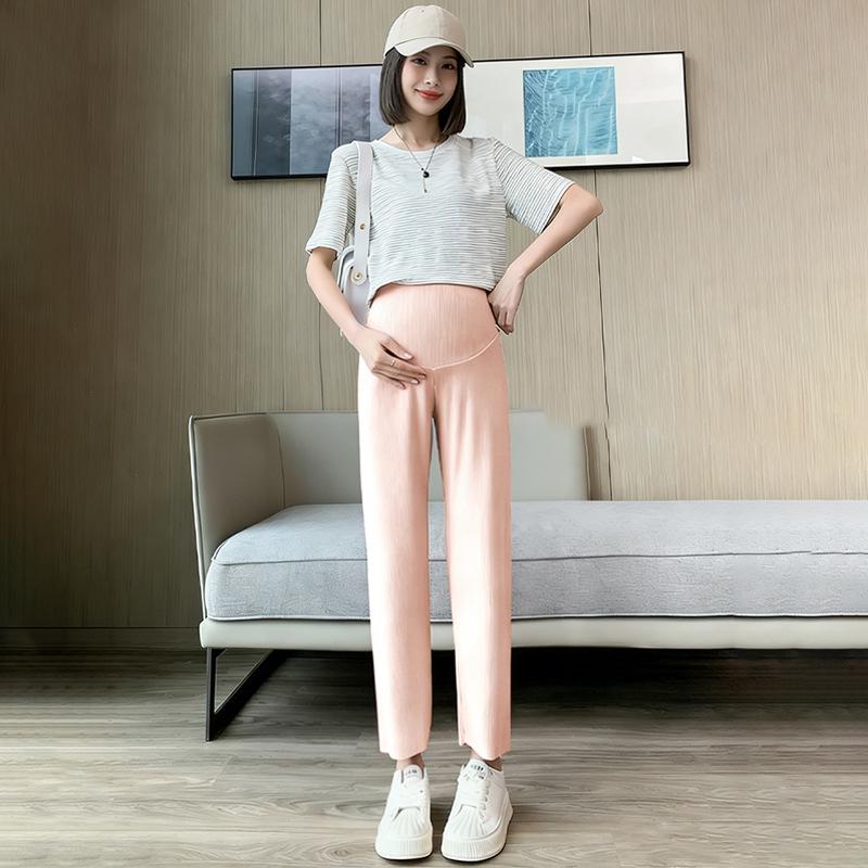 

Maternity Wide-Leg Pants: Lightweight Summer Style, Nine-Point Length, Loose Fit, Belly Support, Seamless, Fashionable, Versatile for Home & Outings. M Below 115 Jin