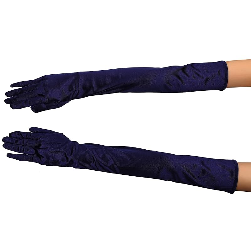

[Black Omen] long gloves satin luster black pink blue ladies gloves costume Cosplay (satin style, navy, free size) bu103-f-saten-ny