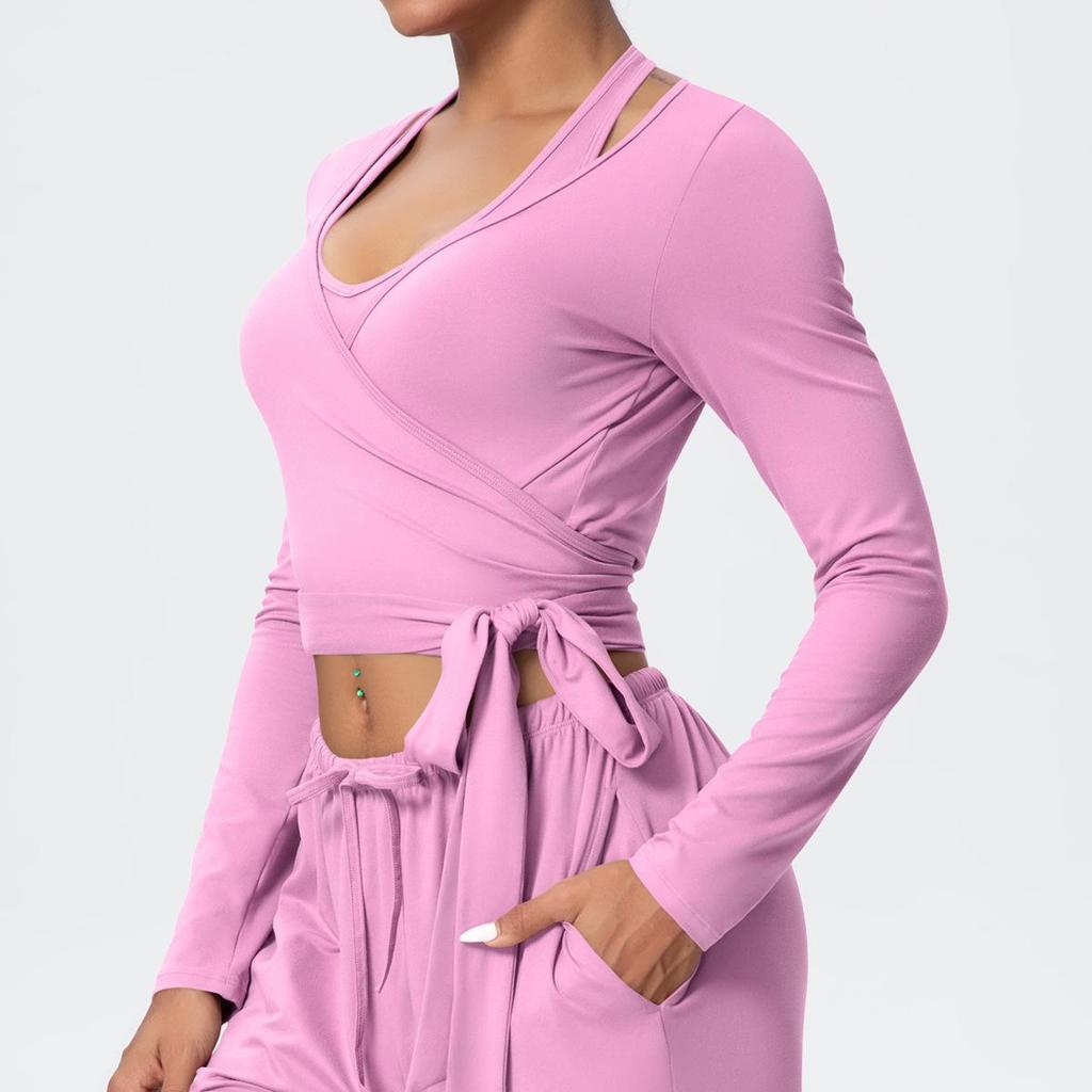 European Fashion Nude Feel Long Sleeve Bandage Yoga Suit for Women
