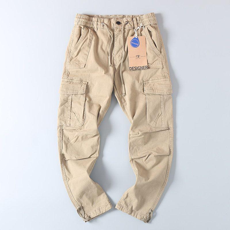 American Style Casual Spring & Fall Large Pocket Fashion All-Match Cargo Pants Men Retro Trendy Washed Pure Cotton Straight-Leg Trousers