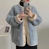 Dünne Damenjacke aus Lammwolle für Frühling, Herbst und Winter, Petite, locker geschnitten, verdickt, integriertes Hirschlederfleece, mittellang, koreanischer Stil