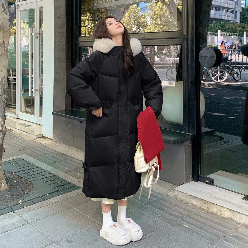 

Женская зимняя длинная куртка-пуховик oversize выше колена 2024 года XL (135-150 jin) чёрный