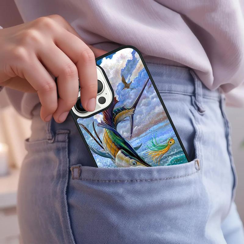 

Blue Marlin Painting Phone Case For iPhone 17 Air 15 16e 14 13 Pro Max Coque 12 11 Pro Max PLUS cover iPhone 11pro max