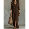 Boho Chic Long Maxi Dress With Shirt Collar Button Front Loose Fit Travel Casual Wear