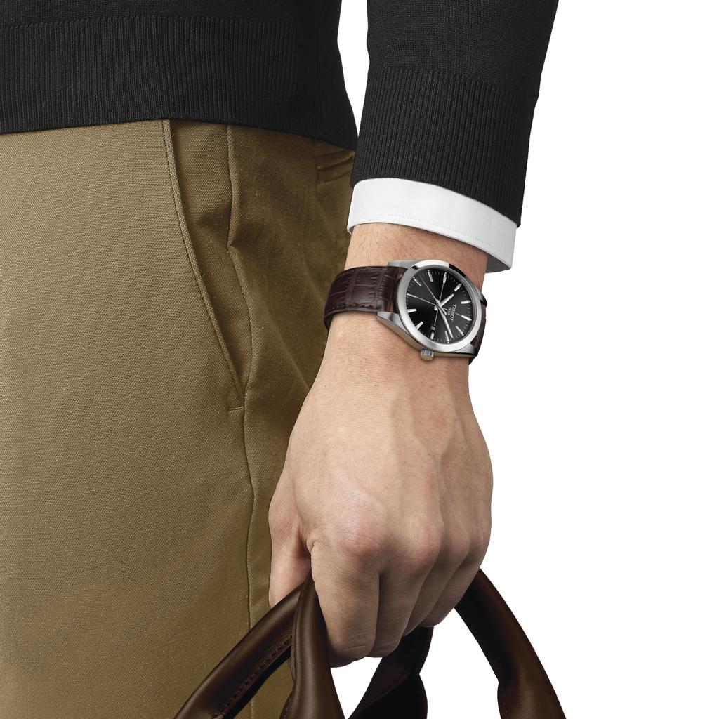 Tissot Orologio da Uomo Moda Cinturino in Pelle Quadrante Nero T127.410.16.051.01