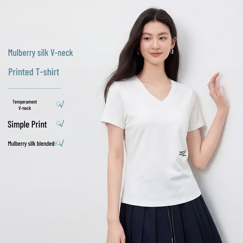 FivePlus Letter Print Breathable V-Neck T-Shirt S