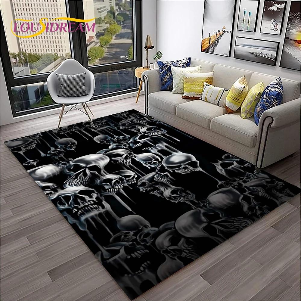 3D Gothic Horror Skull Carpet Rug for Home Living Room Bedroom Sofa Playroom Doormat Decor,Kid Game Area Rug Non-slip Floor Mat