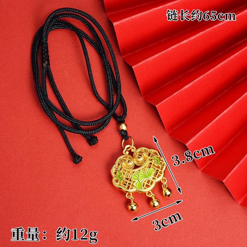 New Chinese Style Oil Dripping Ginkgo Leaf Ruyi Lock Hand-woven Rope Chain National Fashion Necklace Pendant