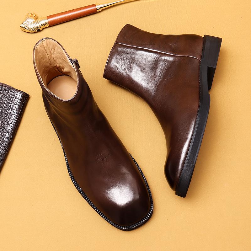 Promotional Genuine Leather Martin Boots - British Retro Style with Square Toe and Zipper