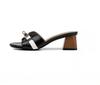 Small gold buckle crocodile pattern Korean version of high-heeled sandals for women's summer wear thick heels and soft soles, one-word beach sandals