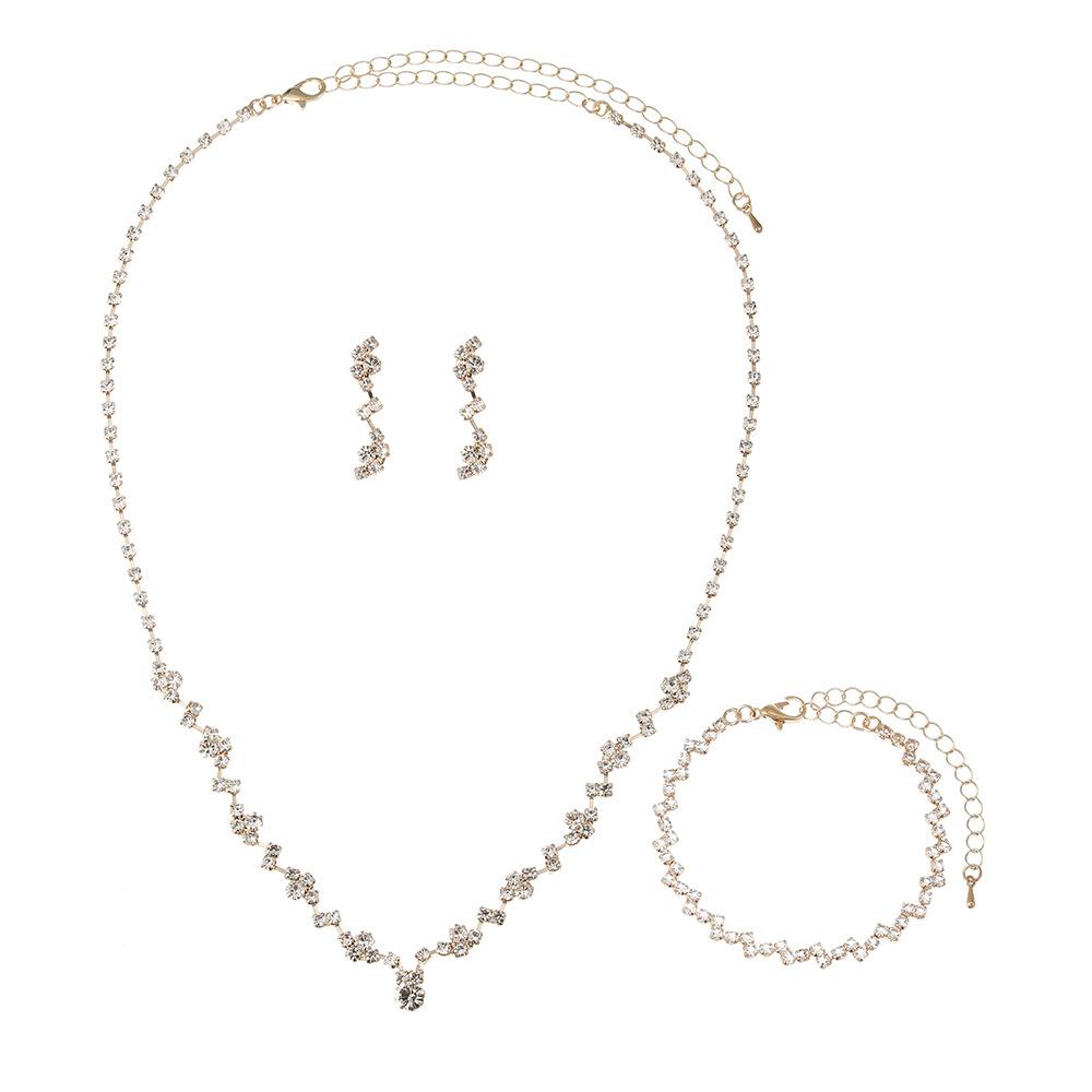 Hot Sale Jewelry Wedding Dress Bride Hollow Full Diamond Women's Necklace Earrings Bracelet Set