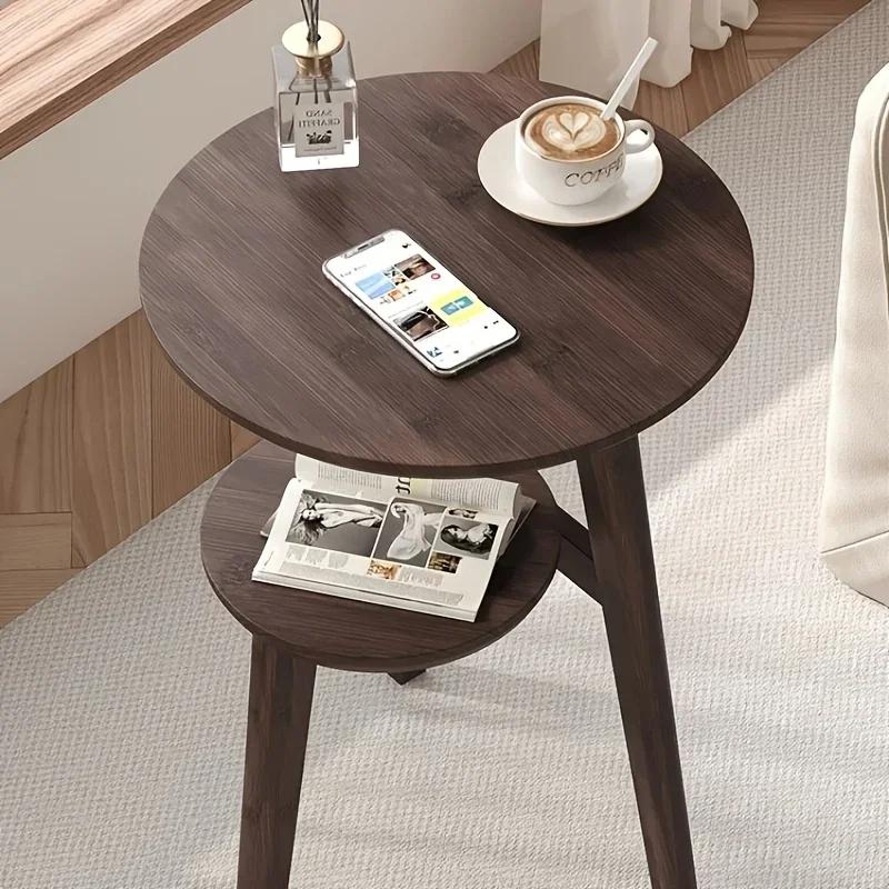 Small Bamboo Table, Small Coffee Table, Sofa Side Cabinet, Solid Wood Small Round Table Movable Living Room Side Table