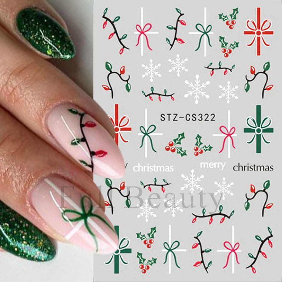 Source Nail Art Stickers, Christmas Gingerbread Man Snowflake Bow Light Strip Snowman Cartoon Nail Stickers