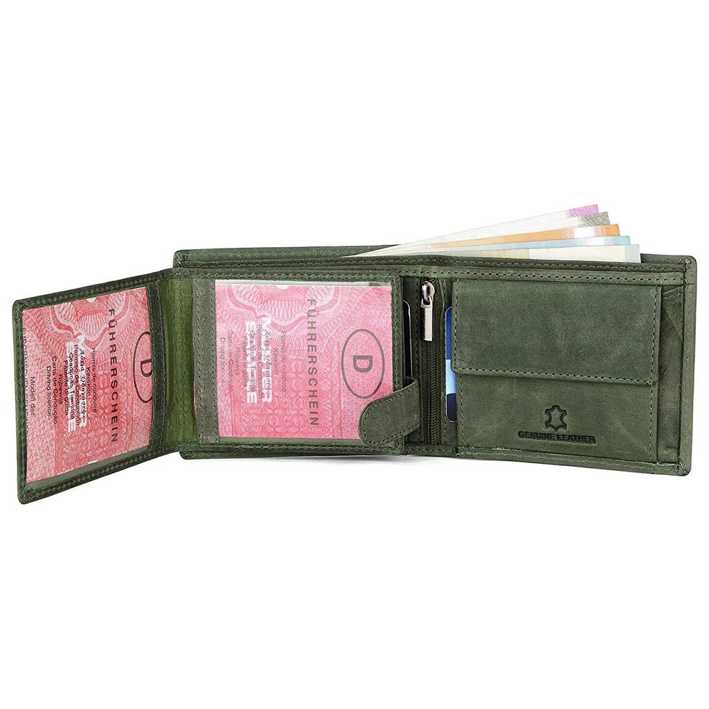 WildHorn Green Leather Wallet for Men I 9 Card Slots I 2 Currency & Secret Compartments I 1 Zippe.