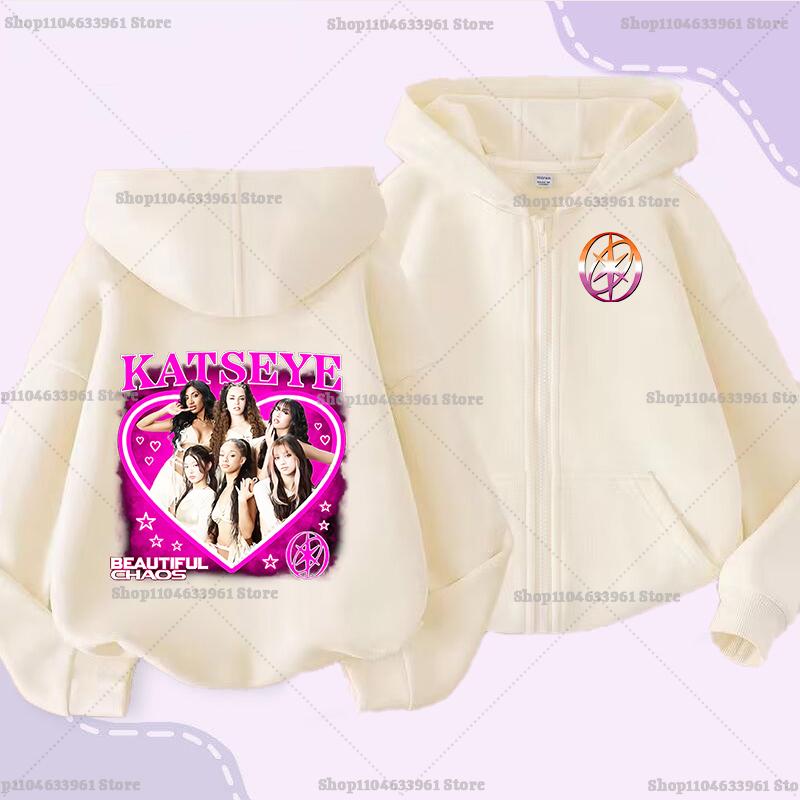 Katseye Children Cardigan Coat Girls Baby Sweet Hooded Zipper Jacket Fashion Kid Sweatshirt Cute Clothes Top Anime Birthday Gift