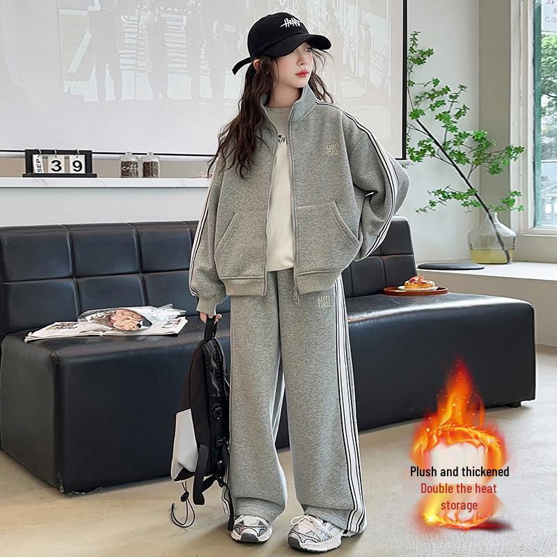 

Девочковый зимний комплект из двух предметов с флисовой подкладкой: Модная, Утепленная Верхняя Одежда для Подростков 2025. 160 cm серый