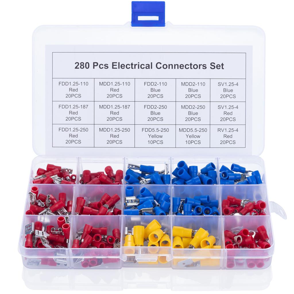 Rosfix Zestaw Konektorów Elektrycznych 280szt. – Uniwersalne Rozmiary | Izolowane Konektory w Solidnym Opakowaniu | Wodoszczelność