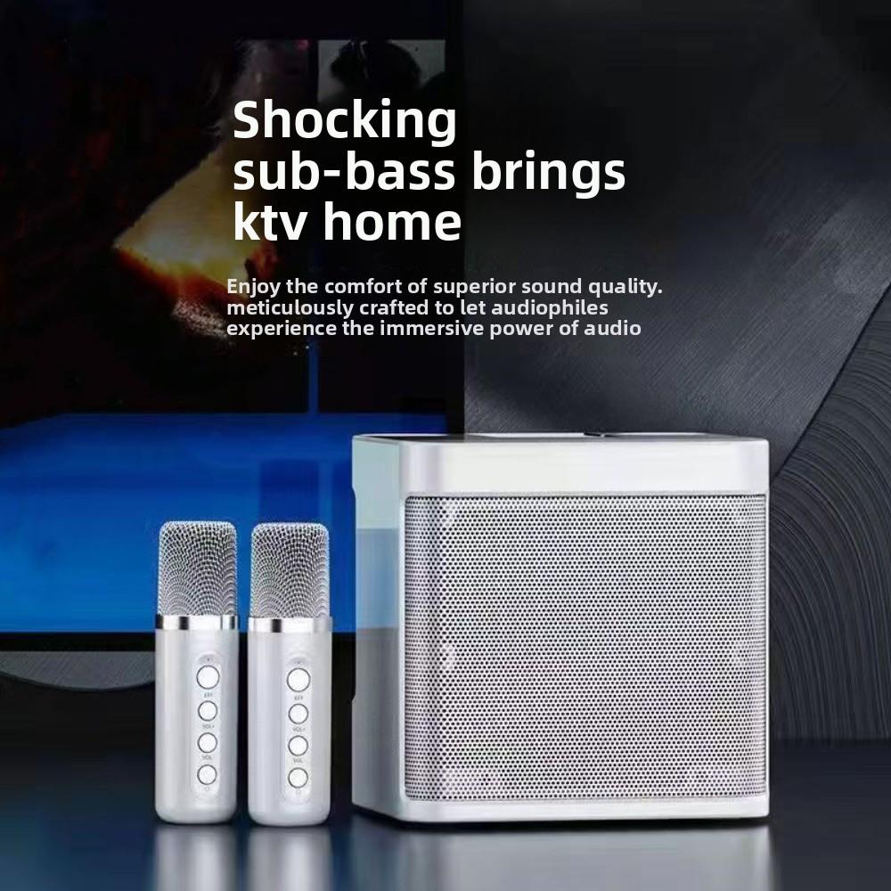 With 2 Microphones Wireless Sound Microphone Set Mini Home Karaoke Speaker  Home Party