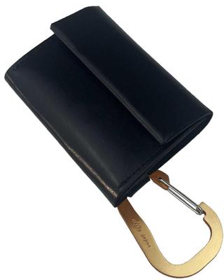 Cliff Compact Card Holder Mini Made In Japan with Genuine Leather and Brass Men's Wallet, (Carabiner - Black)