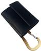 Cliff Compact Card Holder Mini Made In Japan with Genuine Leather and Brass Men's Wallet, (Carabiner - Black)