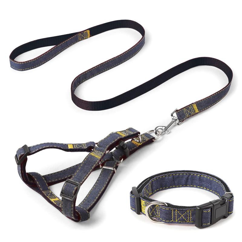 Premium Quality Durable Denim Dog Leash Harness Set Stylish Fur Collar Simple Design Small Medium Sizes for Cats Furry Friends