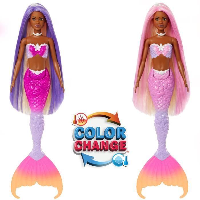 Poupée Sirène - Barbie - aBrooklyna - Cheveux Roses - Effet Changeant De Couleur - Accessoires Inclus